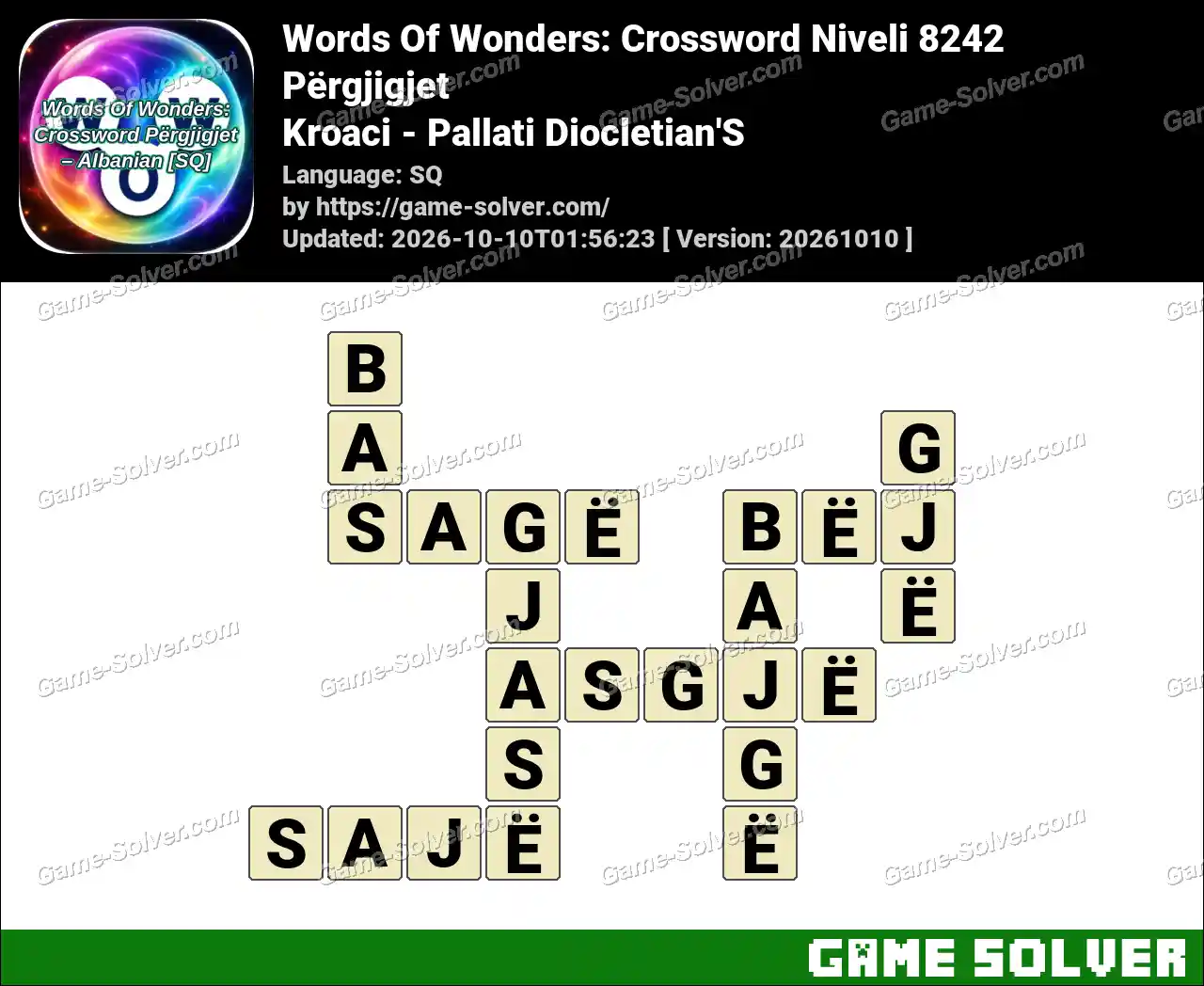 Words Of Wonders: Crossword Niveli 8242 Përgjigjet – Kroaci – Pallati Diocletian’S
